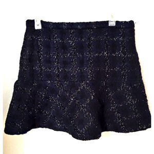 Kenneth Cole Collection Black Blue Plaid Wool Blend Flared Mini Skirt Sz 10 NWT
